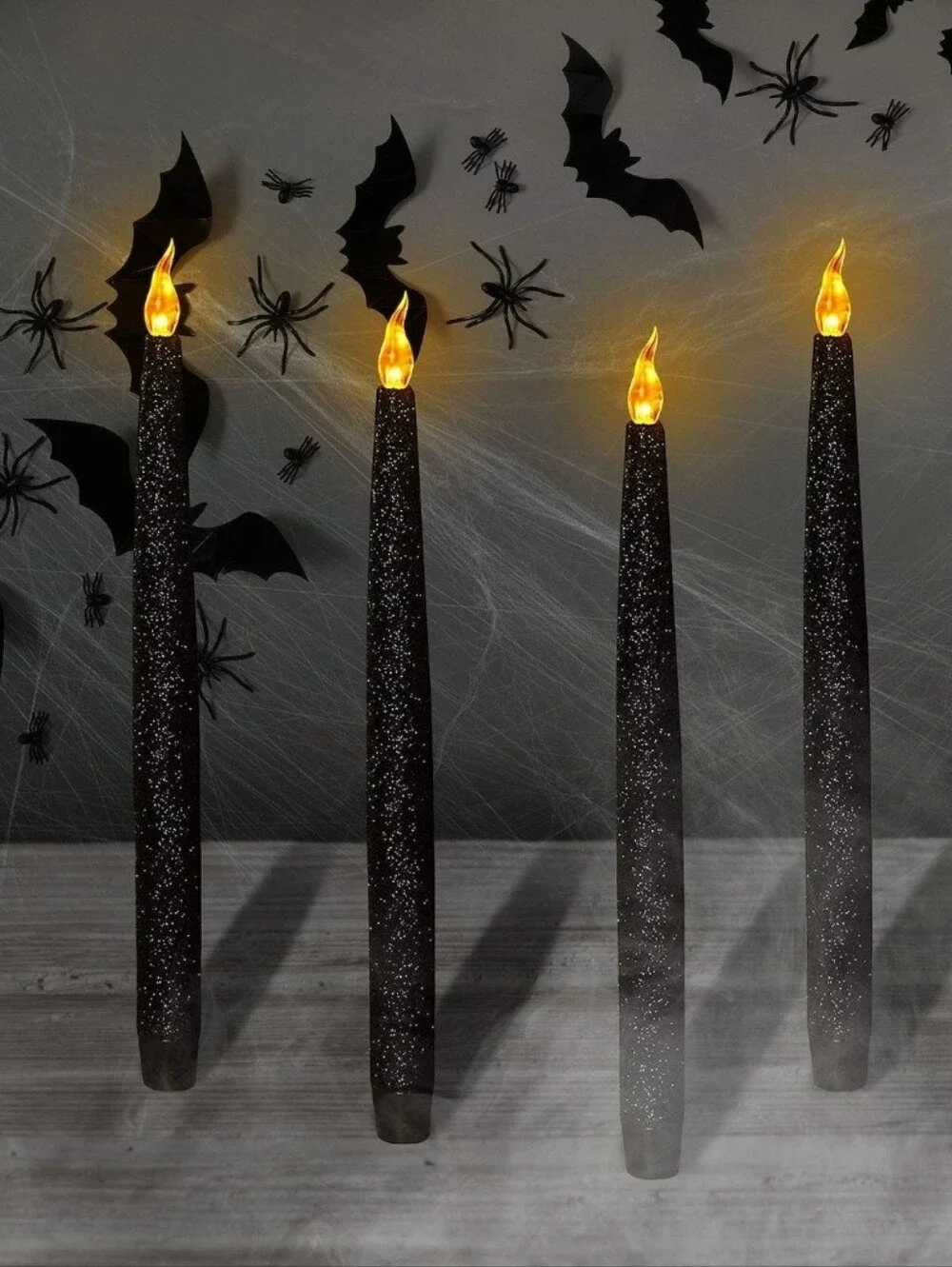 Ashland Black Glittery Halloween LED Taper Candles Flameless 11.5